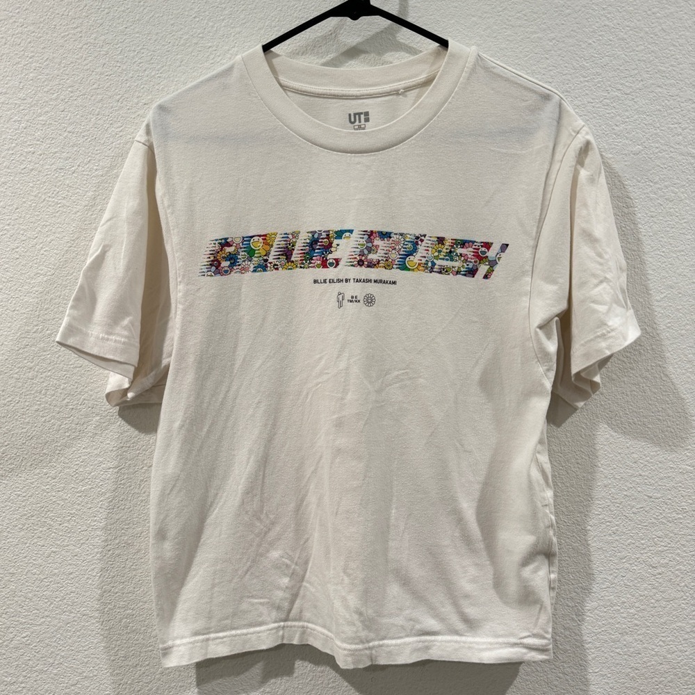 Uniqlo Billie Eilish X Takashi Murakami White Floral Spellout T Shirt Top XS